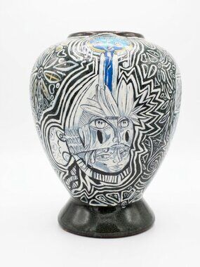 Hand-Painted Mixed Media Ceramic Vase - OOAK Artisan Piec
